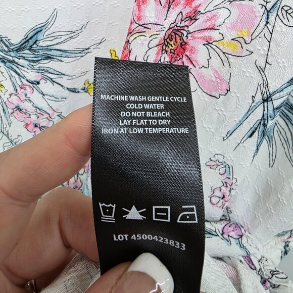 Buffalo David Bitton Womens XL Floral Tie-Front Top White Pink Short Sleeve - Picture 11 of 14